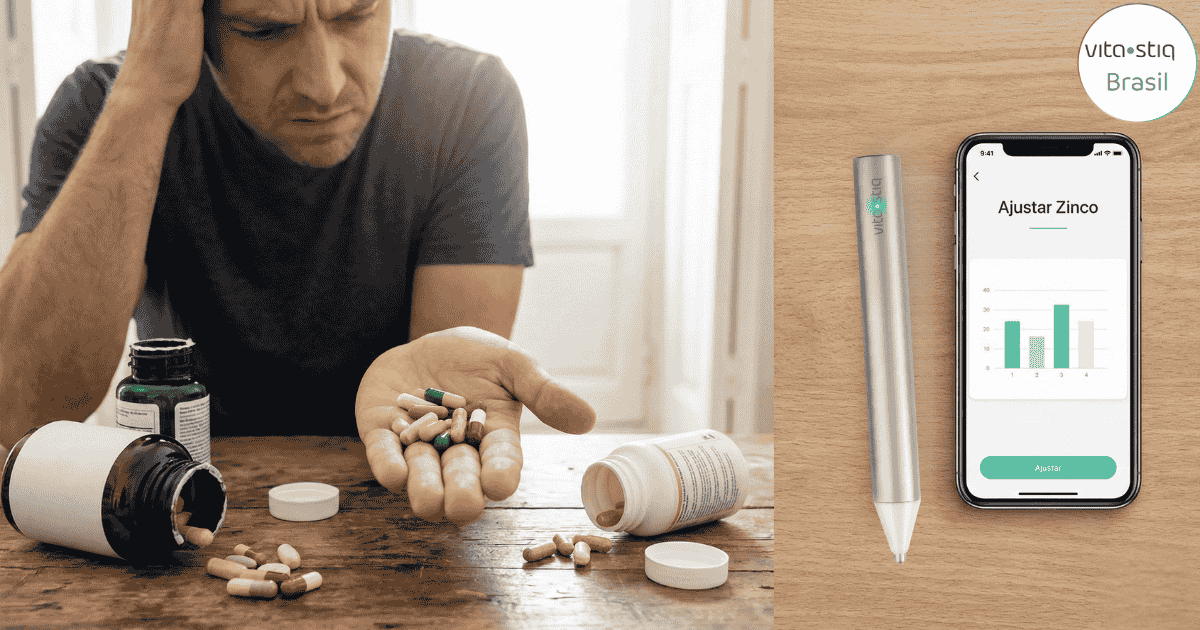 Mulher com pele saudável a usar o Vitastiq para medir vitaminas da beleza.